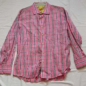 Robert Graham Pink and Green Plaid Men's Shirt